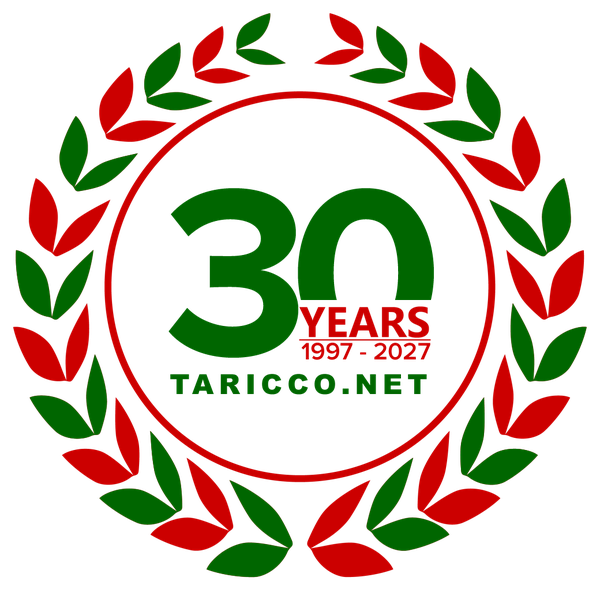 Taricco.net, 30 years, 1997 to 2027, inside a green and red laurel wreath